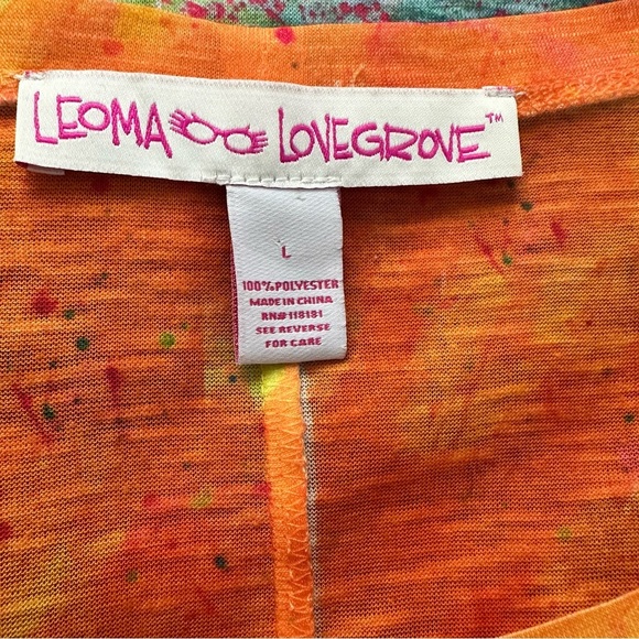 Leoma Lovegrove Colorful Tunic Top 3/4 SLV Asymmetrical Hem Large Maximalist EUC - Picture 2 of 6